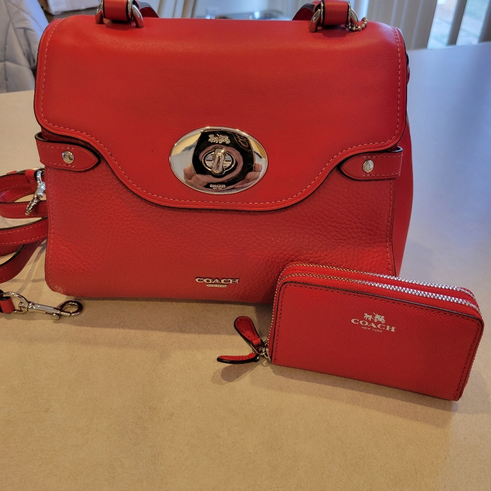Large Red COACH Purse Matching Wallet